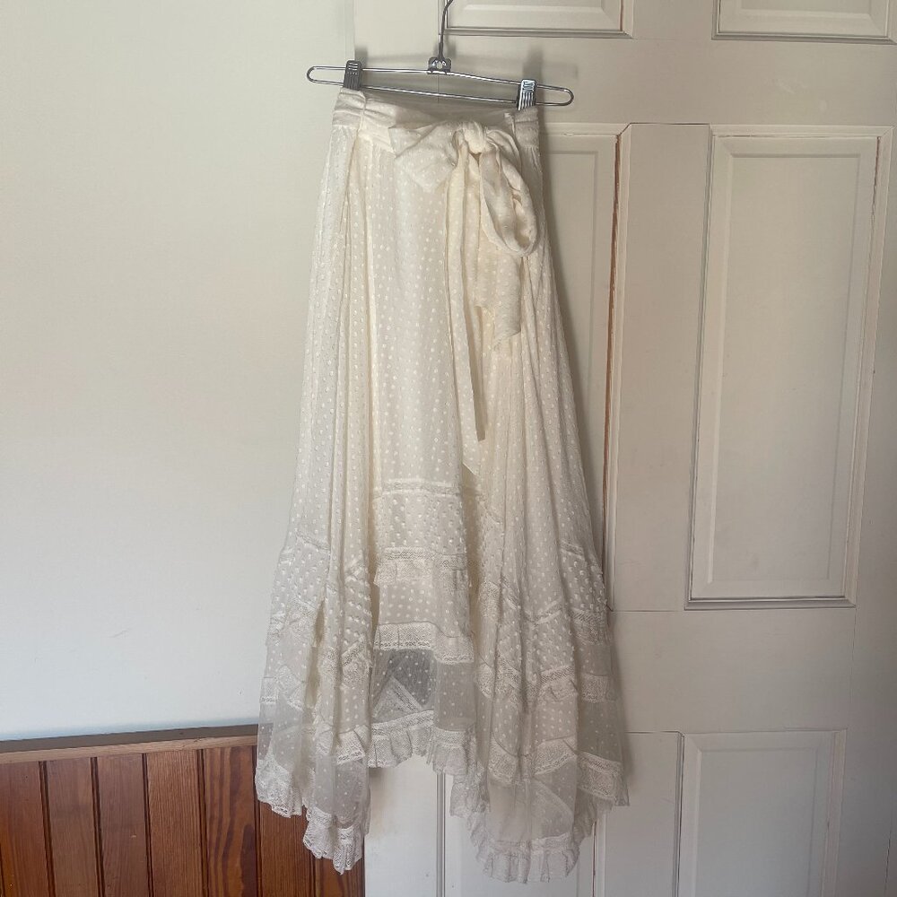 Zimmermann Cotton/Silk Lace Midi Skirt with Sash, size 1